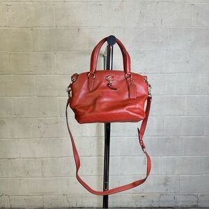 COACH 1317 REMI RED PEBBLED LEATHER GOLD C TOP ZIP CROSSBODY SATCHEL BAG